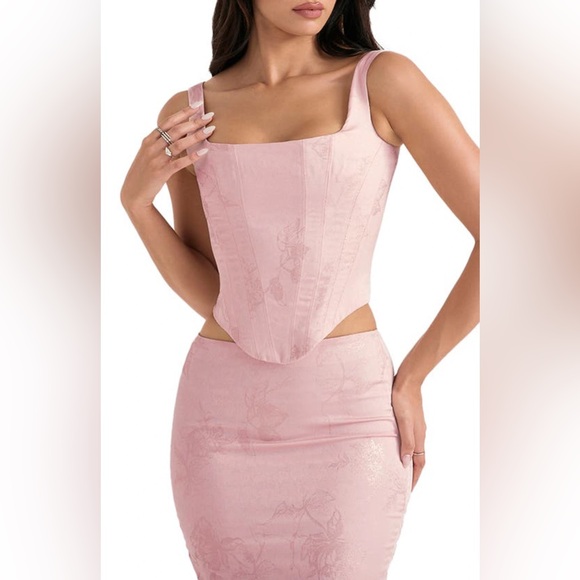 House of CB Rafa Pink Floral Satin Longline Corset - Picture 5 of 12